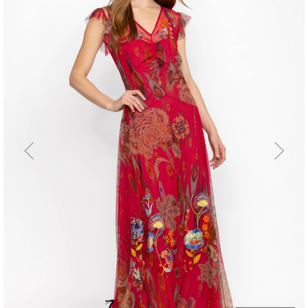 Johnny Was Pink Mesh Maxi Dress